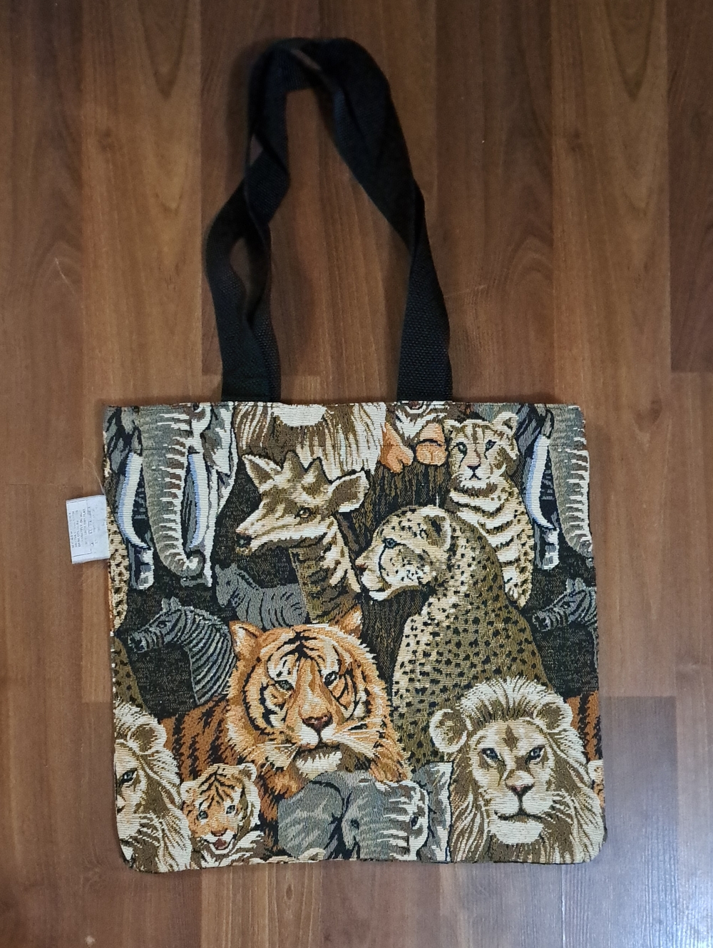 Safari Animal Tapestry Tote Bag in Brown & Black